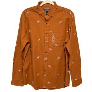 Club Room MOOSE PRINT Button Down Shirt Men’s M Toasted Umber Long Sleeve NEW